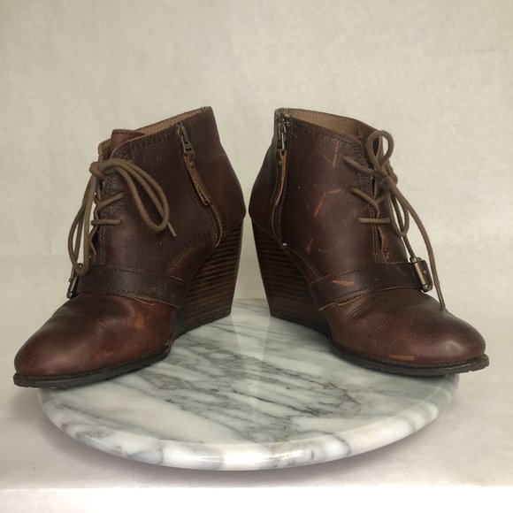 Fossil Charlene Brown Leather Wedge Lace up Bootie, size 8.5 - Picture 9 of 11